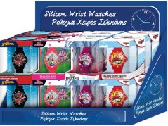 Set 16 silikonových hodinek DISNEY (4x CARS, FROZEN 2, MINNIE, SPIDERMAN)+DISPLAY 40x20x30